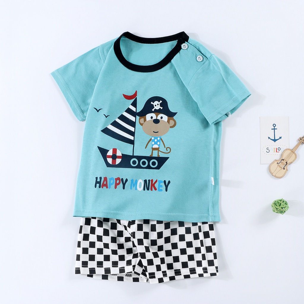 Setelan Baju Anak Laki Laki Perempuan Motif Kapten Monyet | Setelan Baju Santai Supersoft
