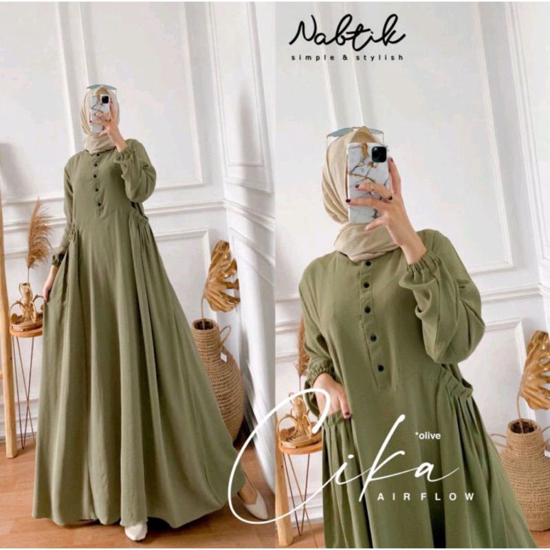 Gamis Crinkle Polos Bahan Crinkle Airflow Premium - Gamis Adem Busui Friendly - Gamis Kancing Mayung