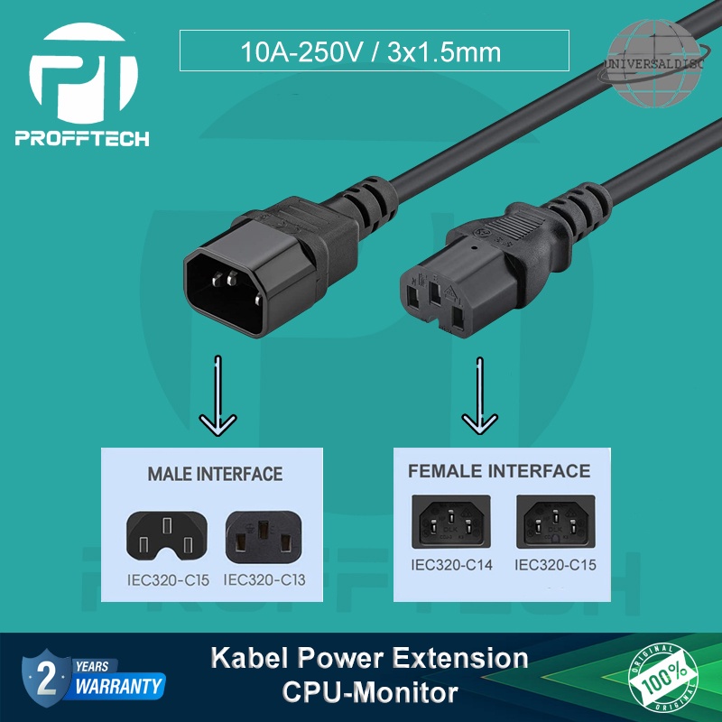 Kabel Power Extension Cpu-Monitor C13/C15 - C14 Garansi 2 tahun