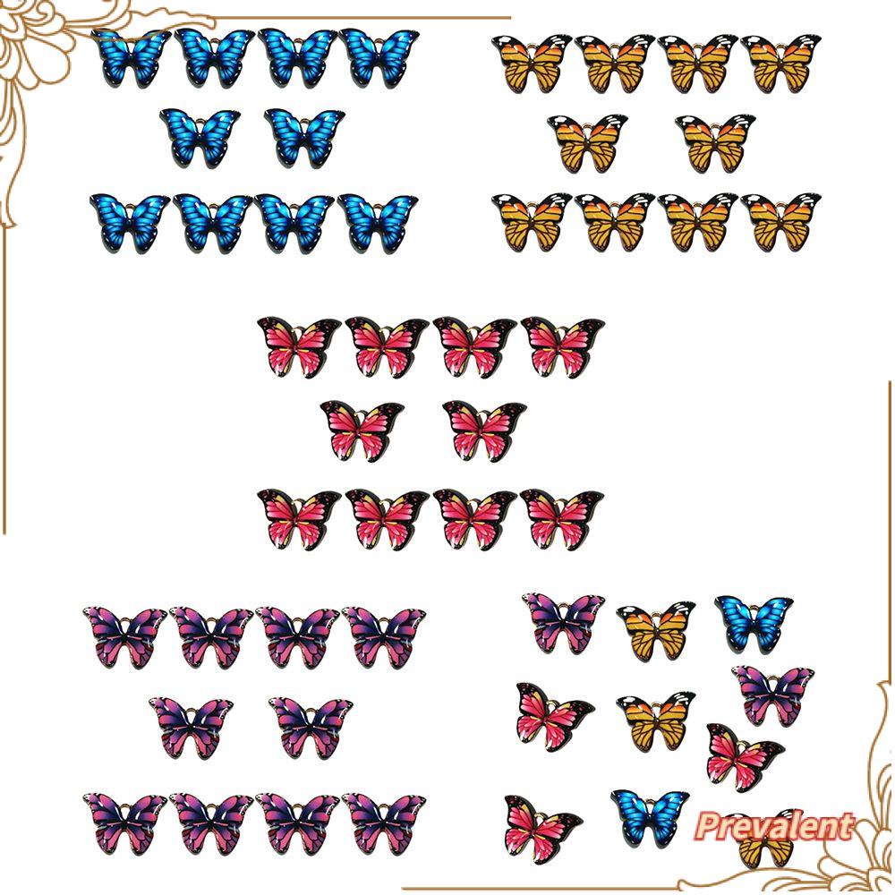 Preva 10pcs/lot Pesona Kupu-Kupu Warna-Warni Handmade Kalung Gelang Enamel Logam