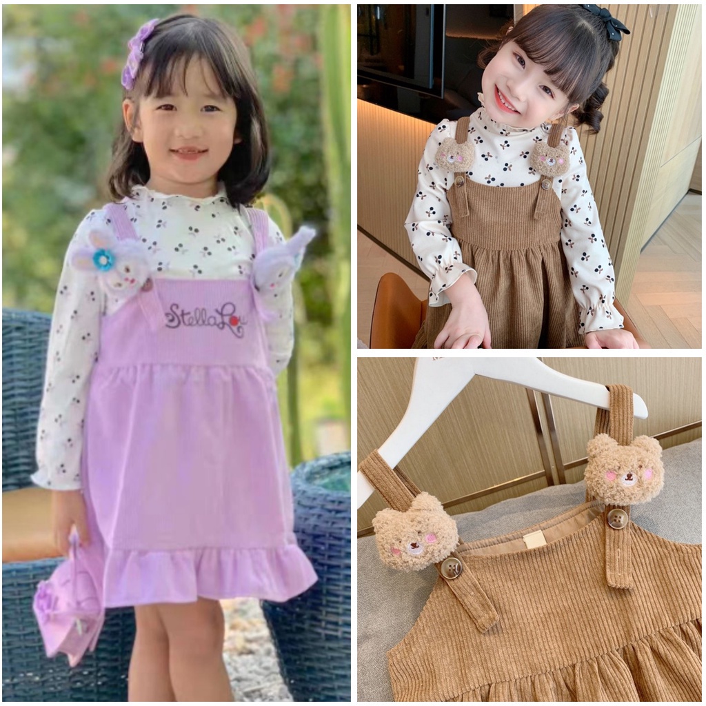 DR102-Dress Anak Perempuan 2in1 Overall Black Cherry Cutiebear