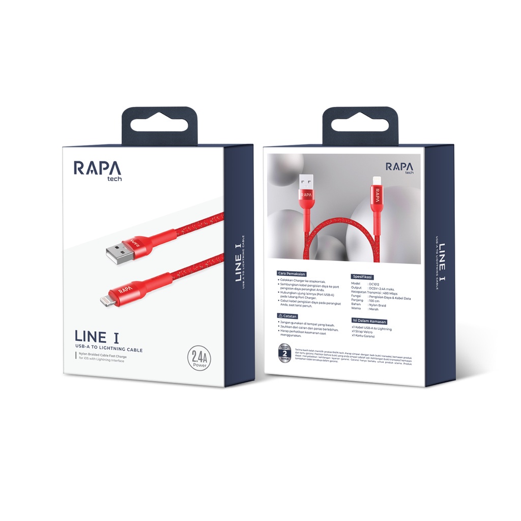 RAPAtech LINE I ORIGINAL KABEL DATA USB LIGHTNING FAST CHARGING 2.4A 100cm FOR IPHONE 6 7 8 X XS MAX XR 11 12 13 14 PRO MAX