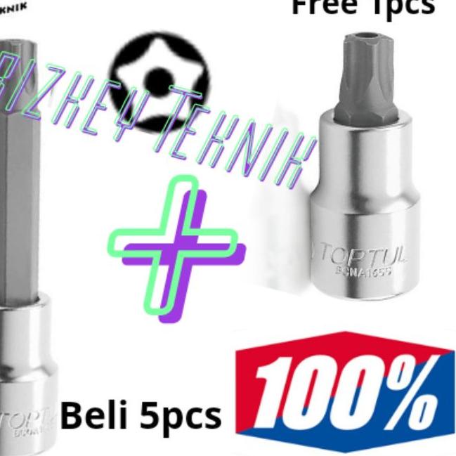 ← Mata Kunci Sok Socket bospomp BINTANG T30 SEGI 5 LUBANG DR 1/2" Kunci T30 Bintang 5 ○