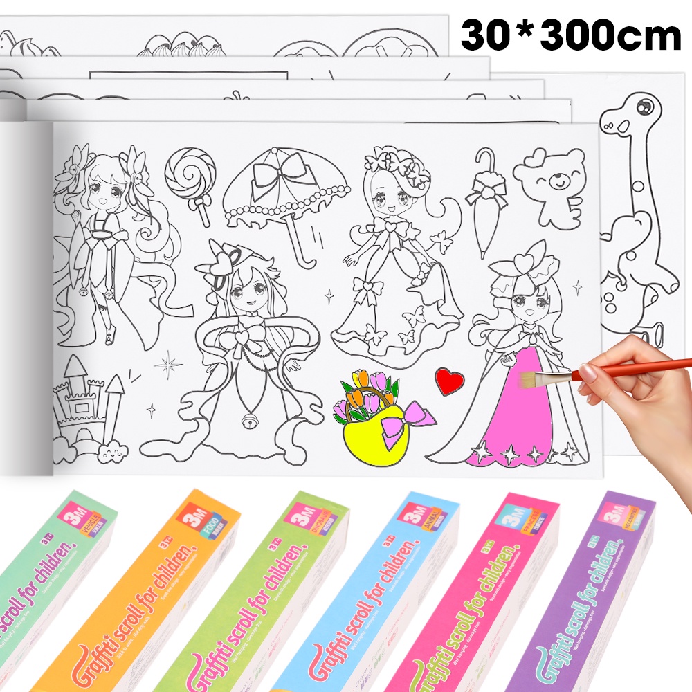 3m Roll Gambar Anak-Anak Tidak Berulang Kertas Lukisan Kartun Anak Tk Graffiti Scroll Color Filling Sticker Wall Paper