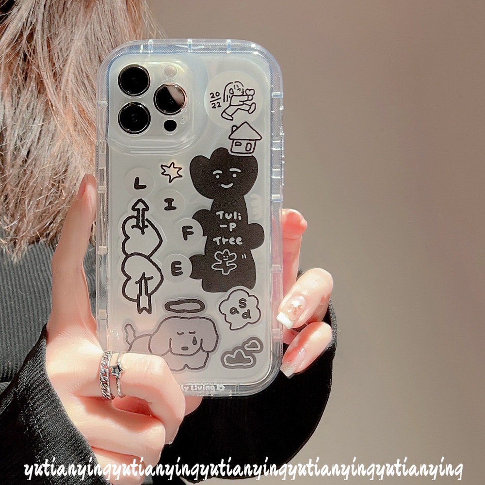 IPHONE Kartun Lucu Case Kompatibel Untuk Iphone7 8Plus 11 14 13 12 Pro MAX XR 6 6S X XS MAX SE 2020 Airbag Graffiti Anjing Yang Indah Cinta Hati Stiker Shockproof Bening TPU Soft Cover