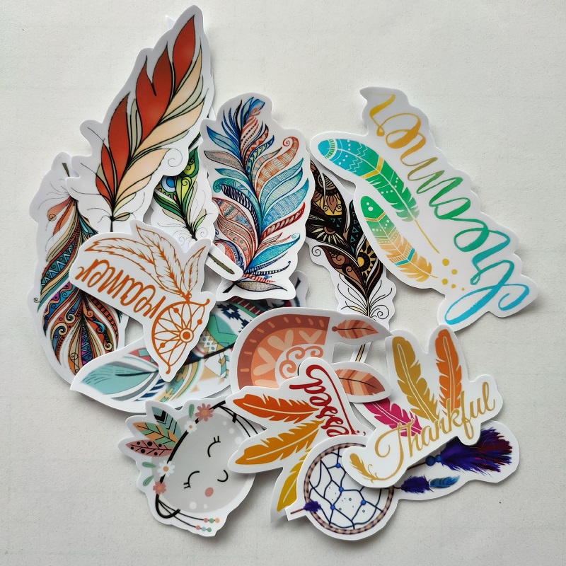 Stiker Satuan  Aesthetic Feathers Boho Lucu Waterproof Sticker Ecer Hiasan Laptop Botol Tumbler Case Hp DIY Stiker Laptop