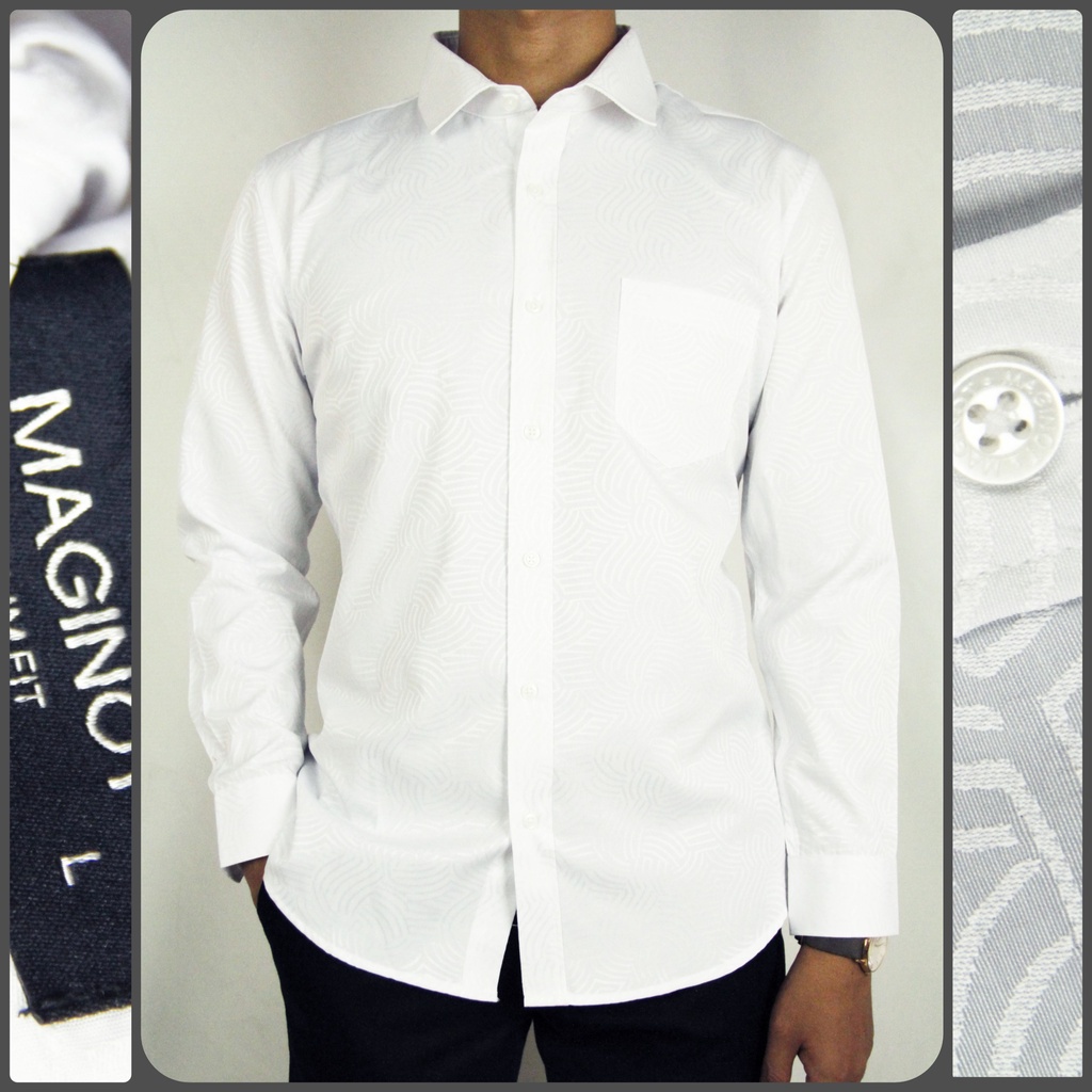 Kemeja Kantor Formal Pria Slimfit Maginot Lengan Panjang Putih Motif 07 | Good Quality 100% Original