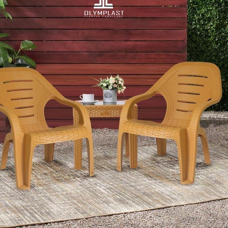 ➮ Kursi Santai Plastik Olymplast 509 Rotan + Meja / Kursi Teras / Kursi Taman bangku santai Taman ❊