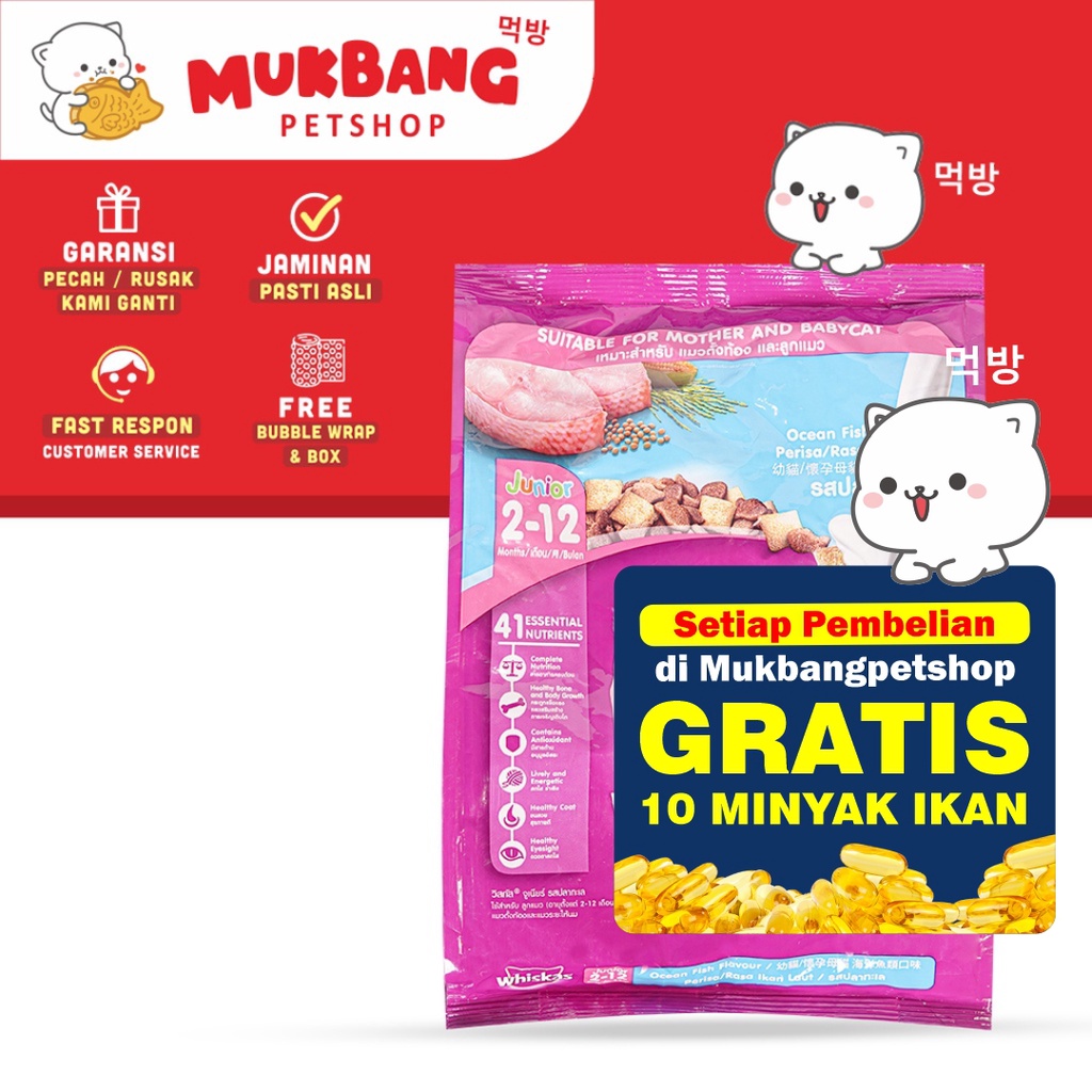 WHISKAS Dry Food Junior Ocean Fish 450gr Freshpack Makanan Kucing Kitten Kering Dry Food Kucing Kitten Wiskas Makanan Kucing Kering Kitten