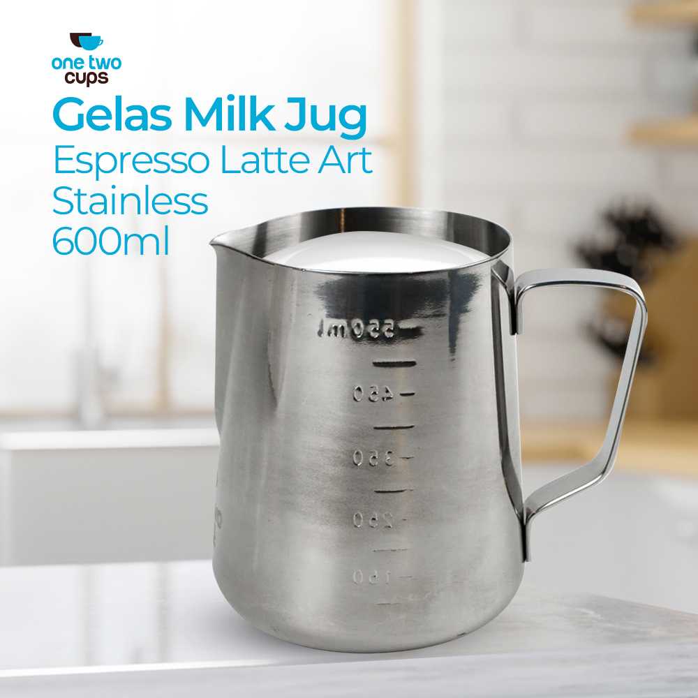 One Two Cups Gelas Milk Jug Kopi Espresso Latte Art Stainless Steel Glass Pitcher Coffe Susu Multifungsi