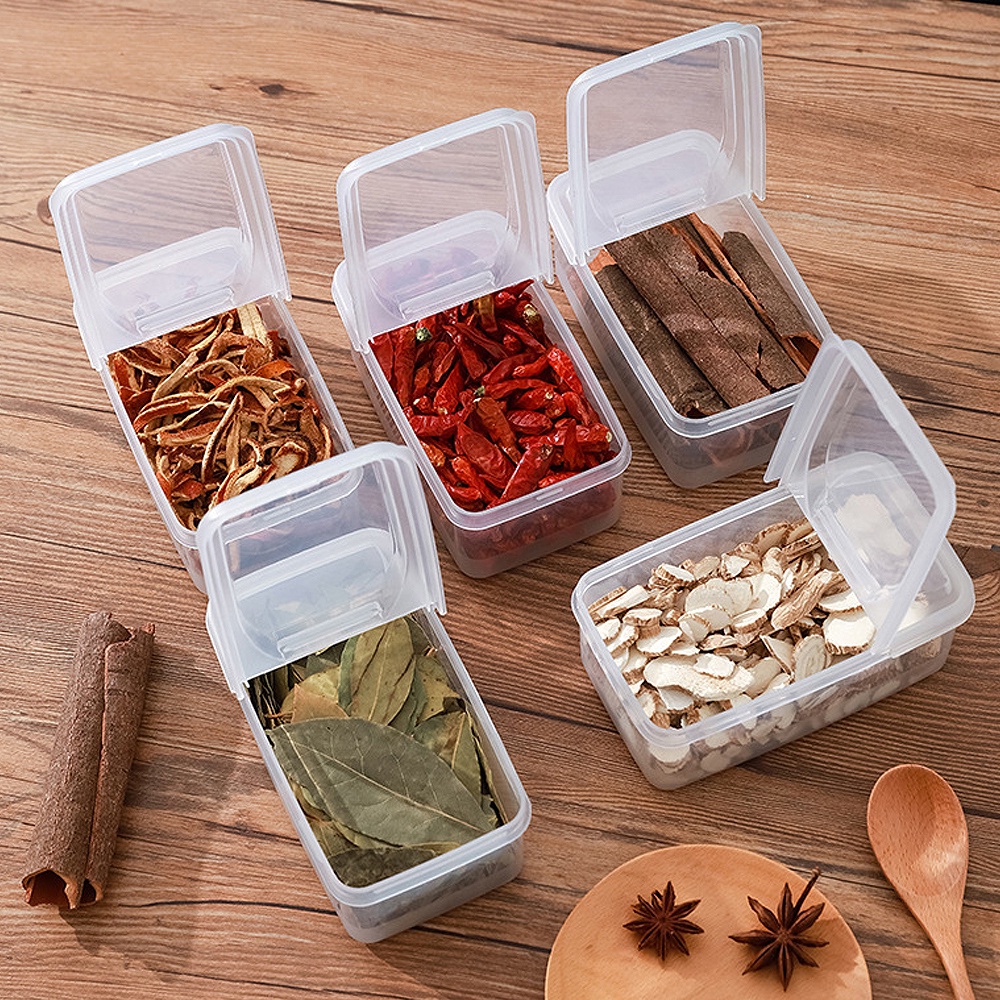 Wadah Penyimpanan Makanan Ringan Buah Aksesoris Penyimpanan Makanan Dampproof Grain Nut Jar Spice Butter Preserve Case Tutup Flip Type Clear Storage Box Untuk Camping Asrama Rumah