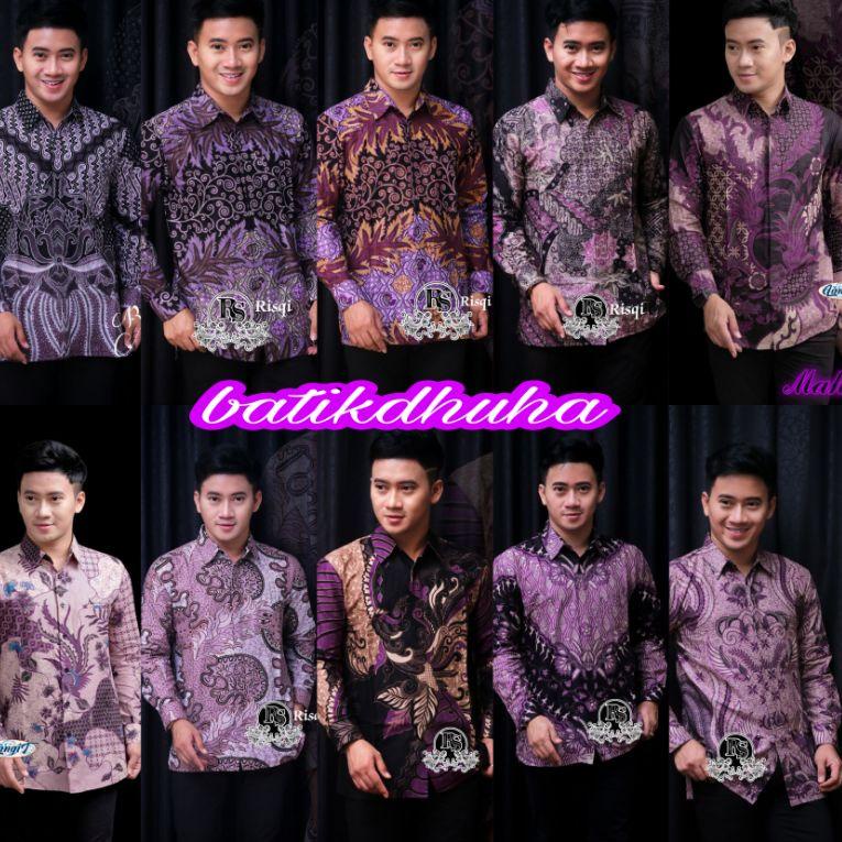 TERBARU BAJU BATIK KEMEJA PRIA LENGAN PANJANG SEKARJAGAT UNGU LILAC M L XL XXL