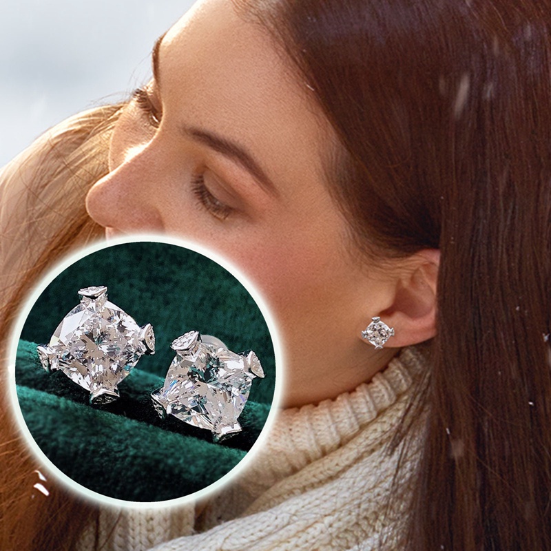 Indah Bantal Berbentuk Cubic Zirconia Anting Stud Untuk Wanita Kristal Fashion Perhiasan Perempuan Serbaguna