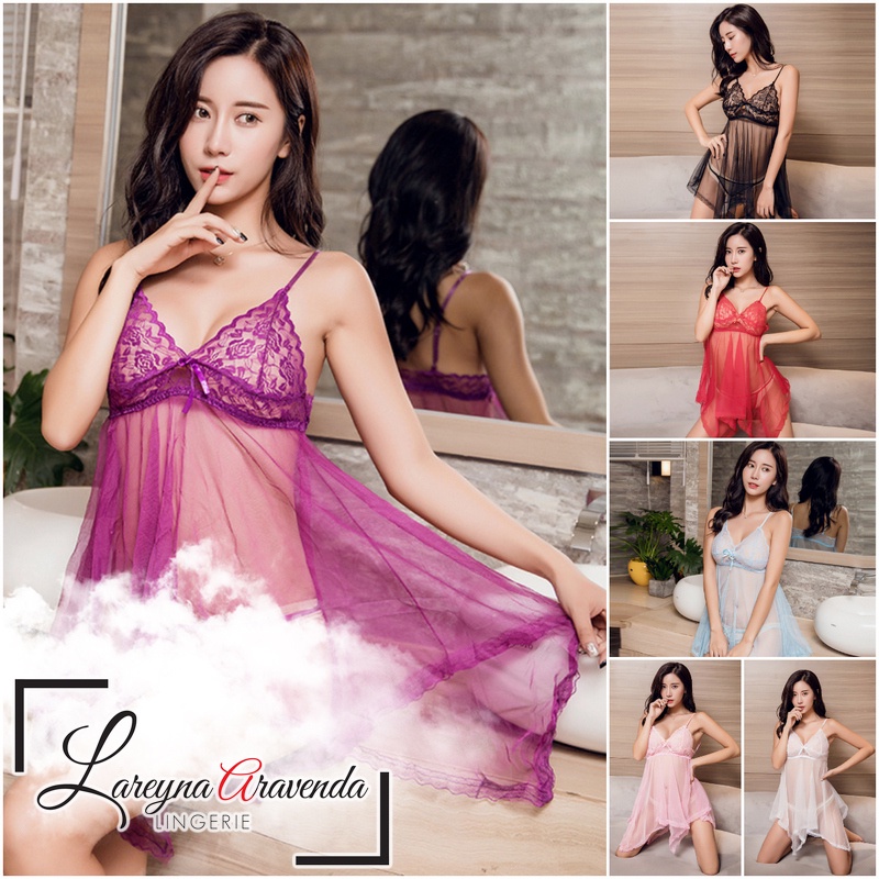 Lareyna Aravenda Set Lingerie + CD Seksi Lace Transparan Momen Malam Indah LG007