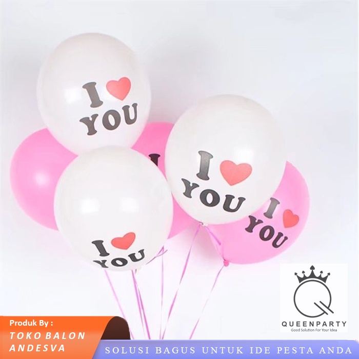 Balon Latex motif i love you / Balon latex motif per pak / Balon Karet tulisan ilove you grosir