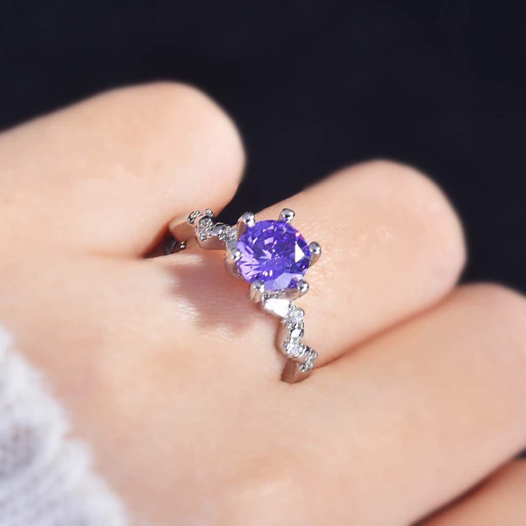 Goldkingdom Aksesoris Perhiasan Fashion Ready Stock Cincin Berlian Lumut Pt950 Delapan Hati Dan Delapan Panah Ungu Cincin Berlian Karbon Tinggi Perempuan