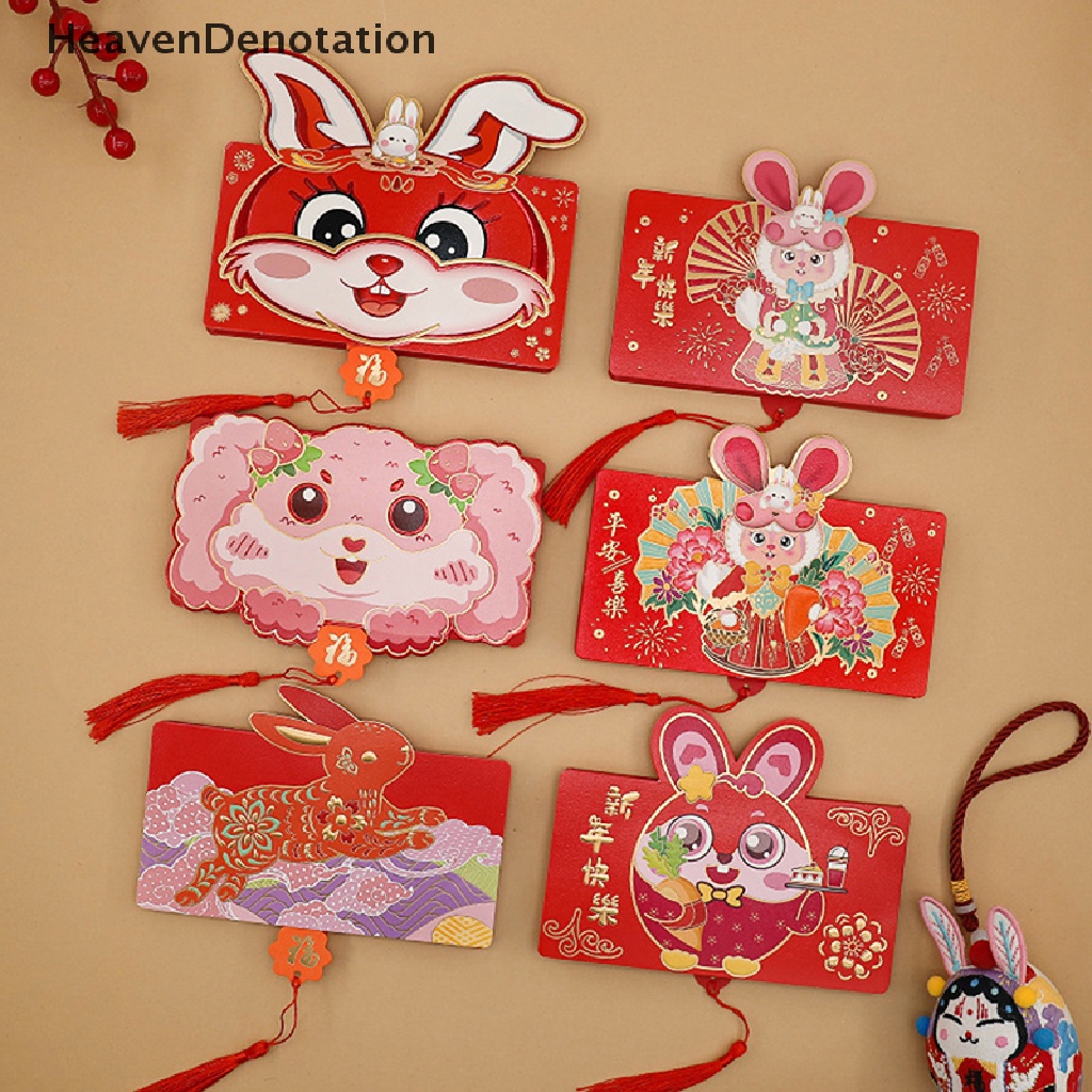 [HeavenDenotation] Imlek Maskot Zodiak Kartun Kelinci Merah Packet 3D Lipat Amplop Merah2023Musim Semi Festival Hongbao Dekorasi Pesta Ulang Tahun HDV