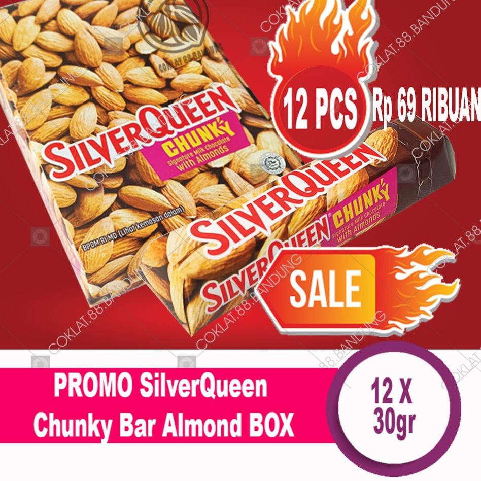 

➶ SilverQueen Chunky Bar 30gr Cashew 1 Box Isi 12 pcs X 30 gr Almond - Coklat Silver Queen Chungky Bar 30 gram X 12 Batang Cokelat Almonds 30gr ➬