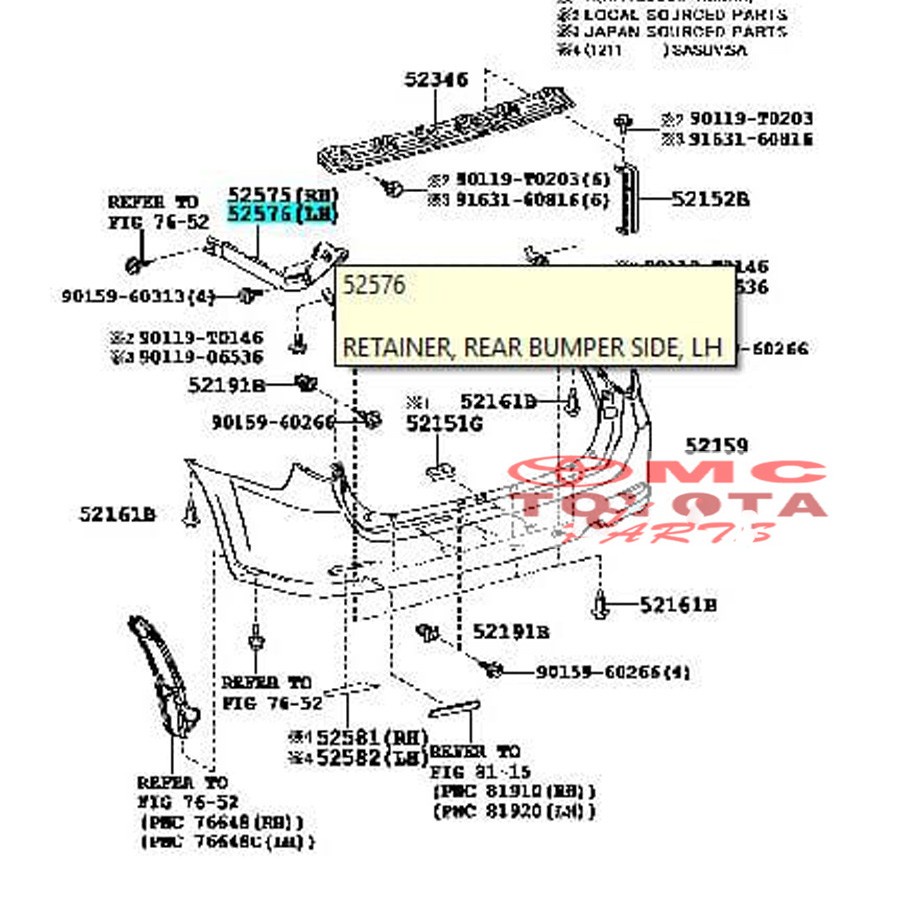 Support Bracket Breket Bumper Belakang Kiri Yaris 52576-52091