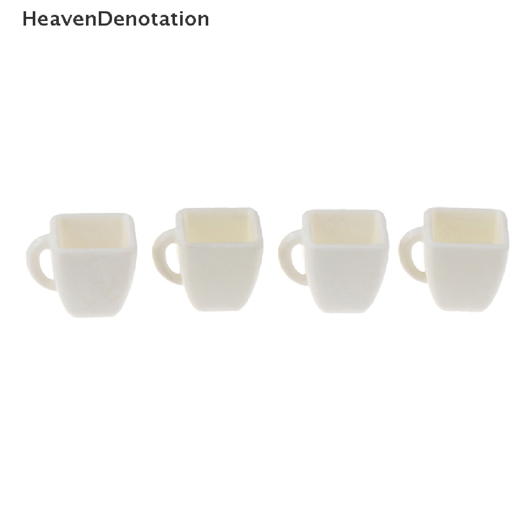 [HeavenDenotation] 4Pcs 1: 12 Dollhouse Miniature Cup White Square Cup Tea Cup Coffee Cup Decor Toy HDV