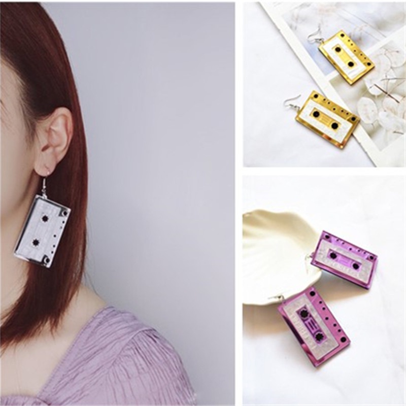 [AYBx] Baju Kaos Distro Pria Wanita Lengan Pendek Kaset Kepribadian Tape Menjuntai Anting Bahan Akrilik Punk Anting Lucu Untuk Wanita