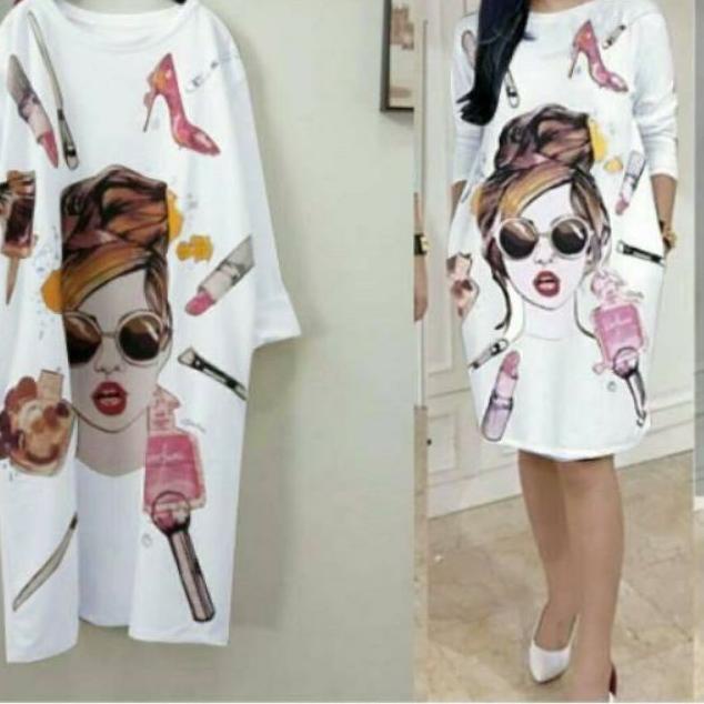 ♞ TUNIK UKURAN JUMBO / TUNIK KAOS JUMBO OVERSIZE / Bunny shop /Dress big size Beauty Putih ✈