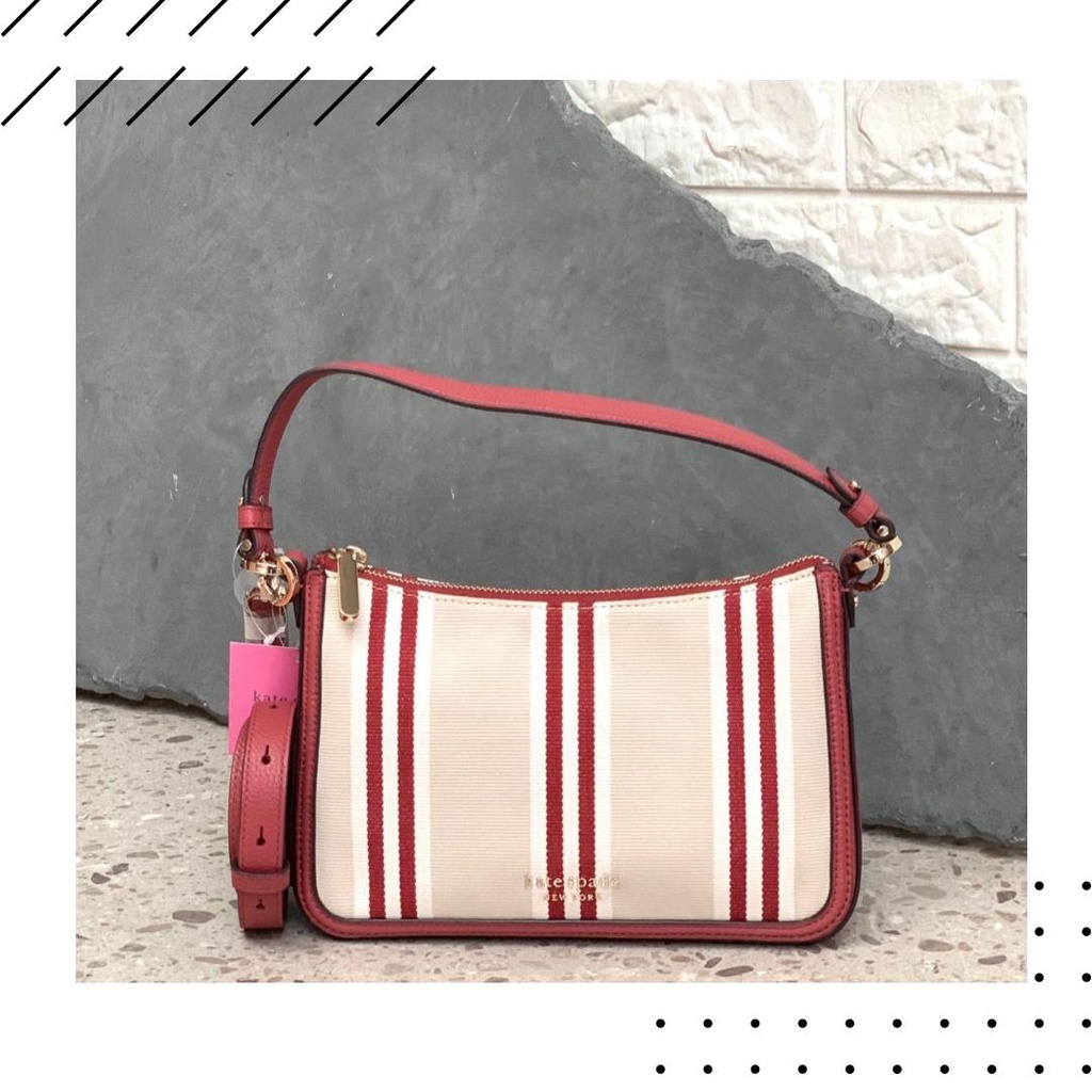 KS k6580 Hudson Striped Canvas Medium Convertible Crossbody Red Jasper