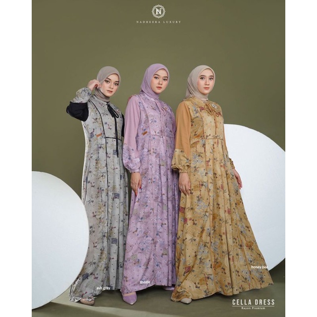 Ready Stock Terbaru Nadheera Luxury . COD Cella Dress Nadheera Luxury Gamis Rayon Premium Motif Bung