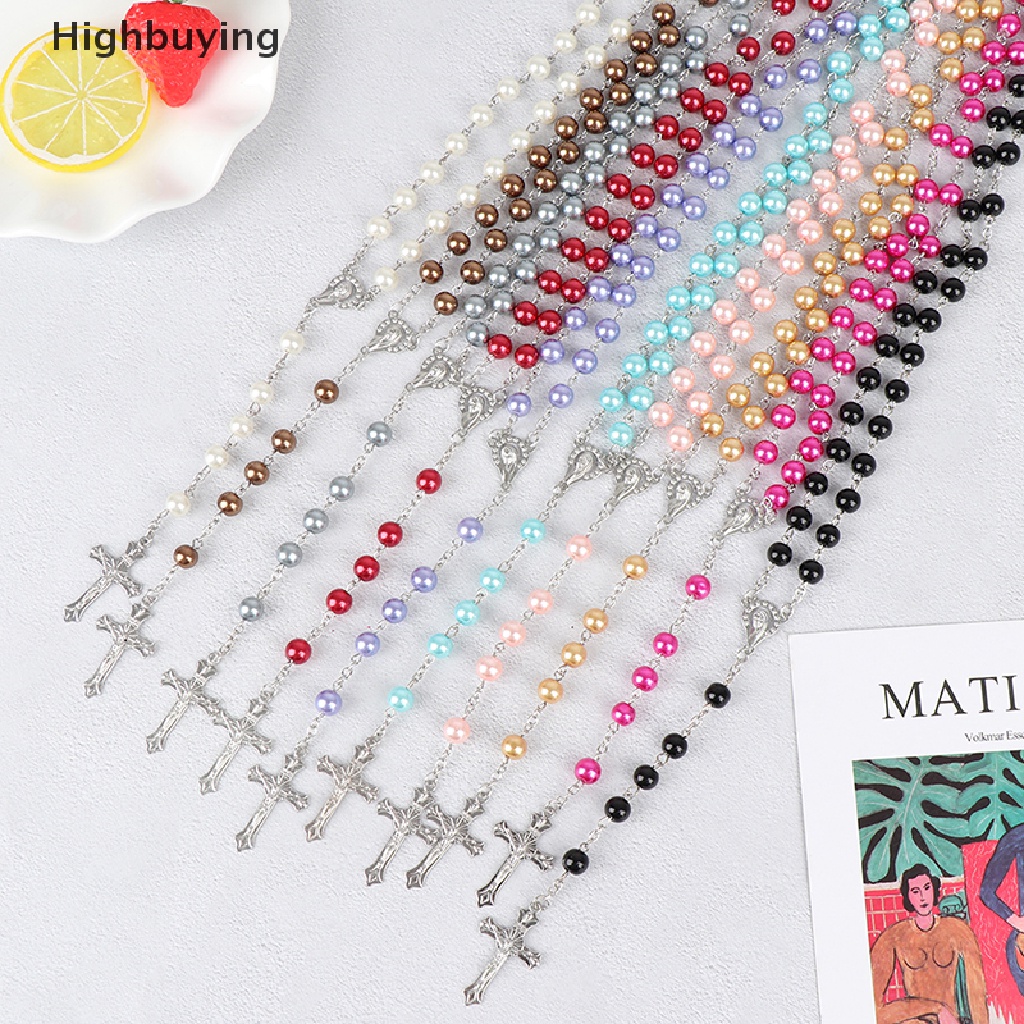 Hbid Kalung Salib Rosario Beads Mutiara Liontin Katolik Virgin Mary Perhiasan Kristen Glory