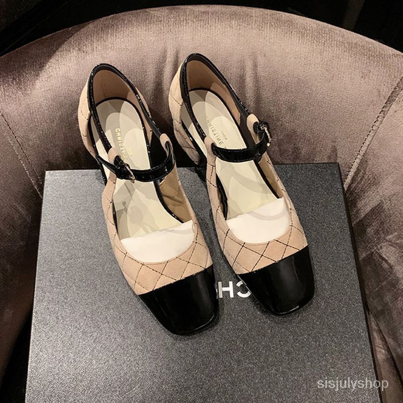 #Sisjuly# Sepatu pantofel tunggal dengan ujung persegi pemblokiran warna Prancis untuk wanita