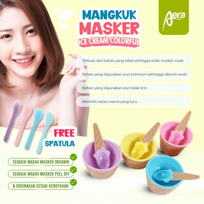 Spatula Set Aera Ice Cream Bowl Colorfull Lucu Premium - Mangkok Masker