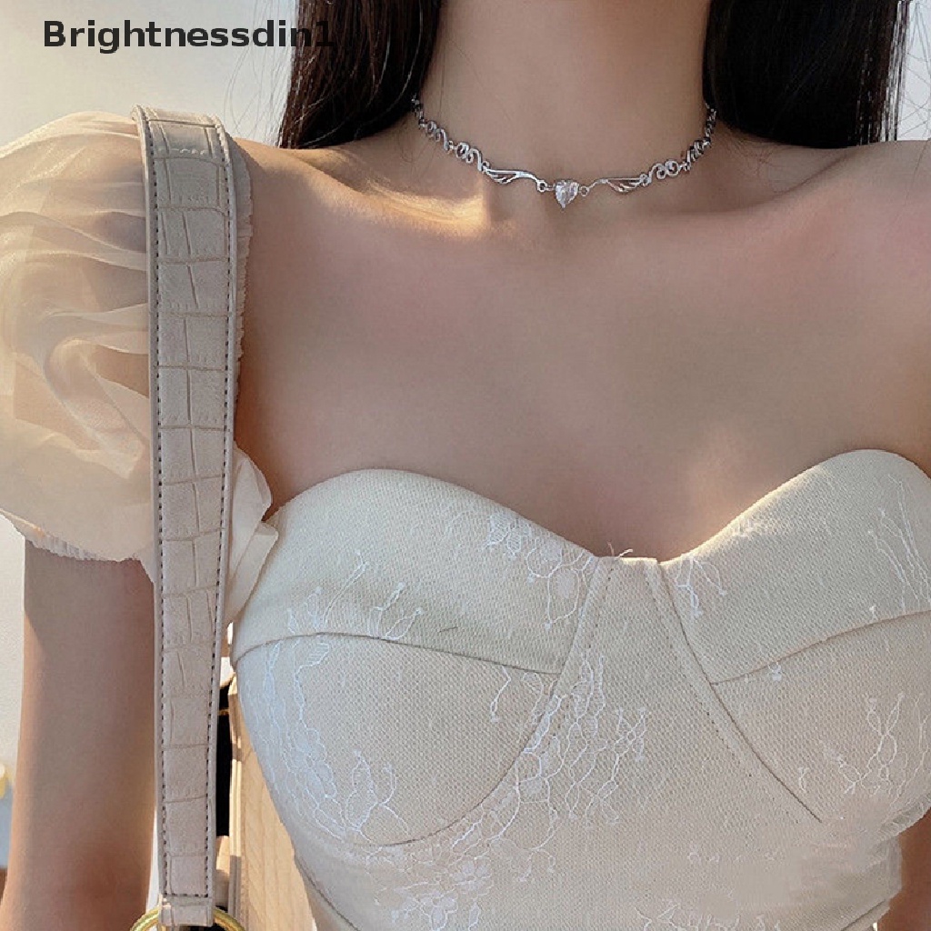[Brightnessdin1] Warna Silver Irregualr Choker Kalung Untuk Wanita Cinta Hati Kristal Klavikula Rantai Kalung Grosir Perhiasan Butik