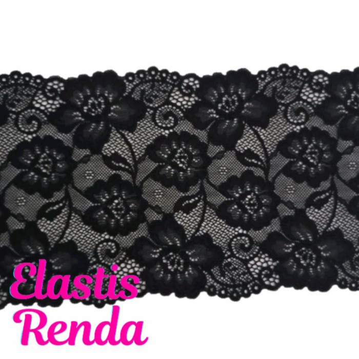 Terlaris (Harga Per Pcs) Renda Strech Elastis Hitam Lebar 20 Cm