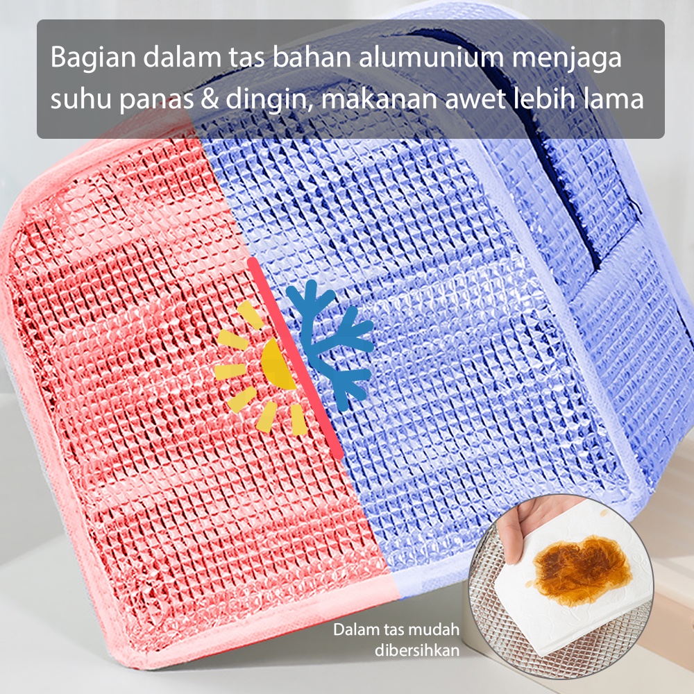 HUGO Tas Bekal Makanan Anak Tas Penyimpanan Kotak Makan Lunchbag Thermal Cooler Tahan Panas Polos