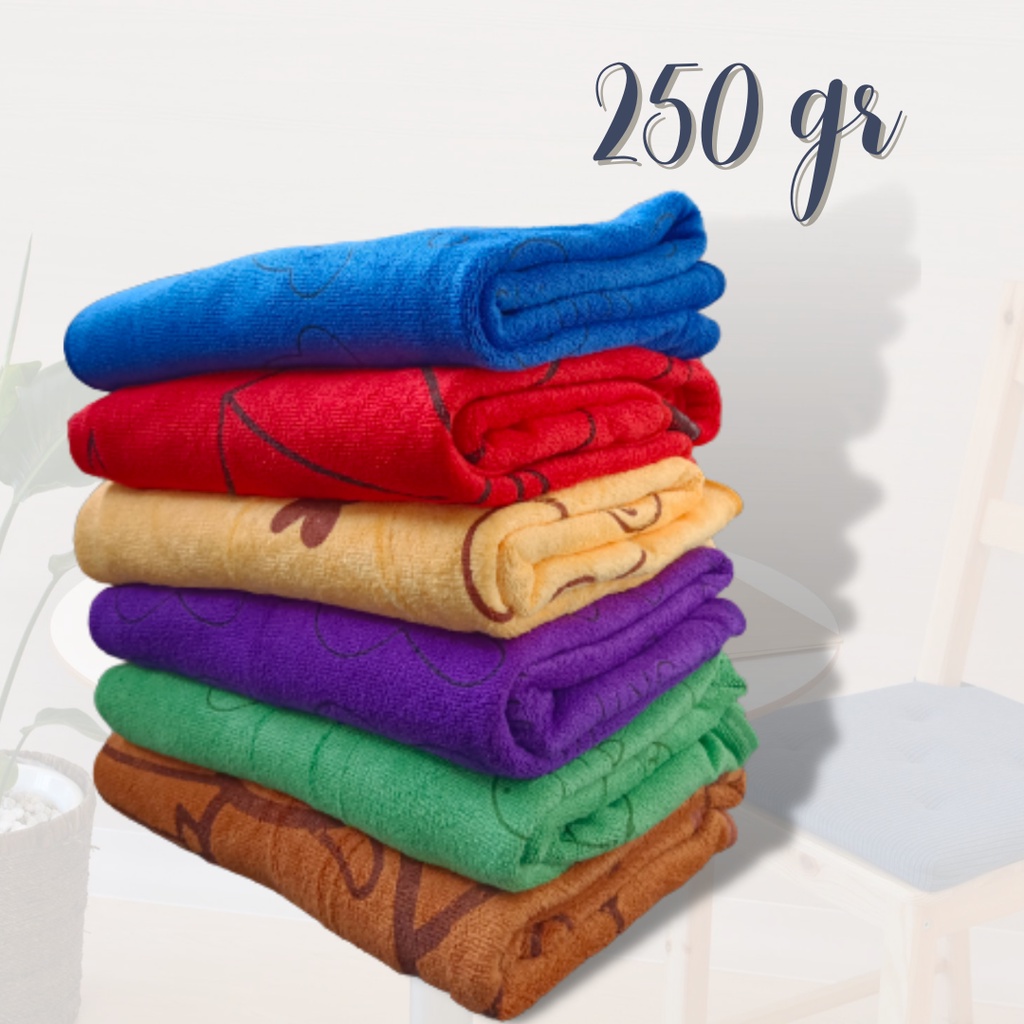 (250gr) HANDUK MANDI MICROFIBER POLOS MOTIF Embos 70X140 handuk mandi Bear/beruang