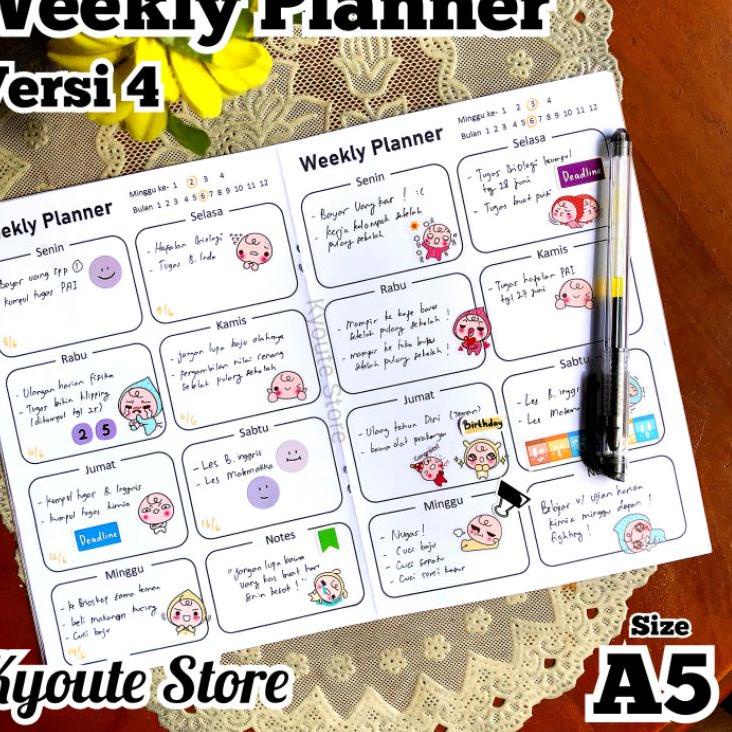 

KodeFf4F9 Buku My Weekly Planner A5 Kyoute Versi 4 Perencanaan Agenda Schedule Book Simple Kegiatan Penting