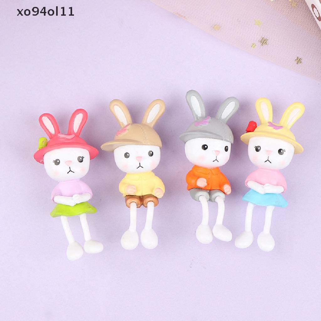 Xo Patung Dekorasi Pemandangan Miniatur Kelinci Kaki Panjang Resin Lucu Home Decor OL
