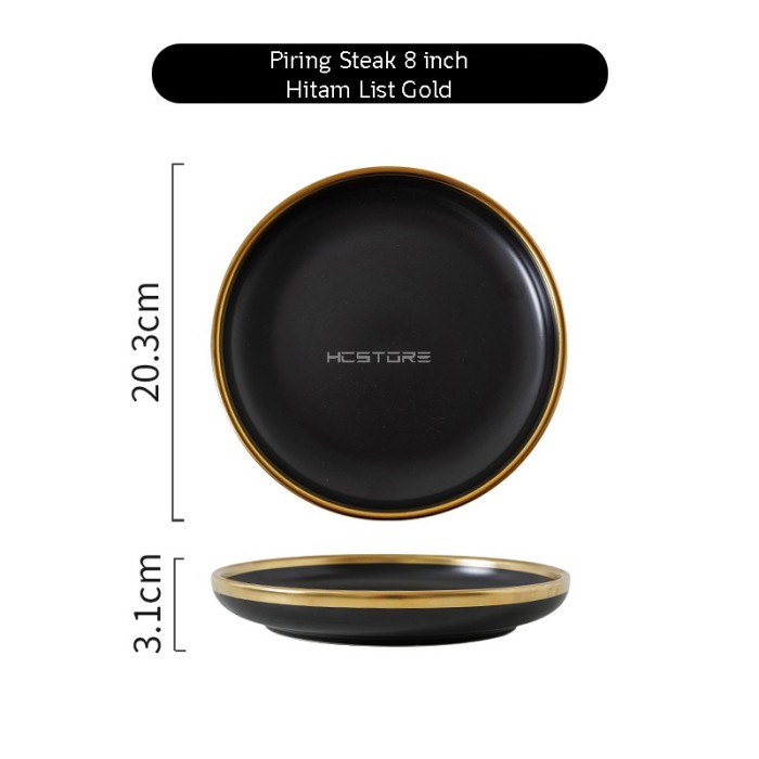 Piring Piring Dan Mangkuk Keramik Sultan Warna Hitam Gold Mewah Microwavesafe