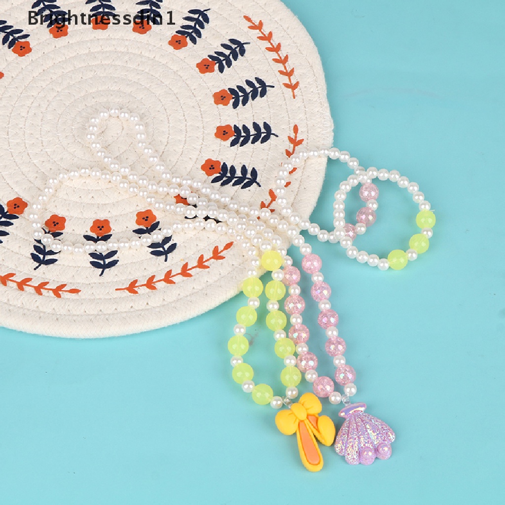 [Brightnessdin1] 2pcs/set Kalung Anak Perempuan Unicorn Bunga Kartun Putri Perhiasan Gadis Gelang Aksesoris Anak Perhiasan Hadiah Butik