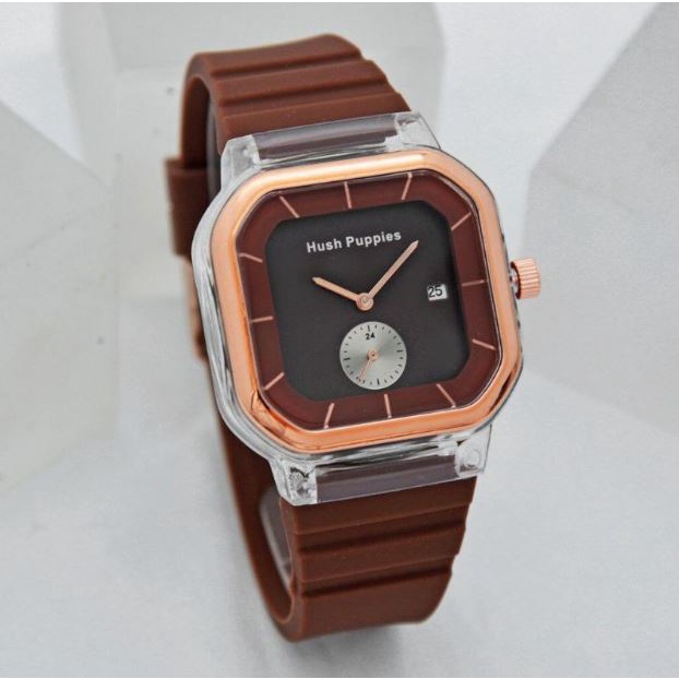 Jam Tangan Wanita Pria Hush Puppies Rubber Segi Analog Best Seller