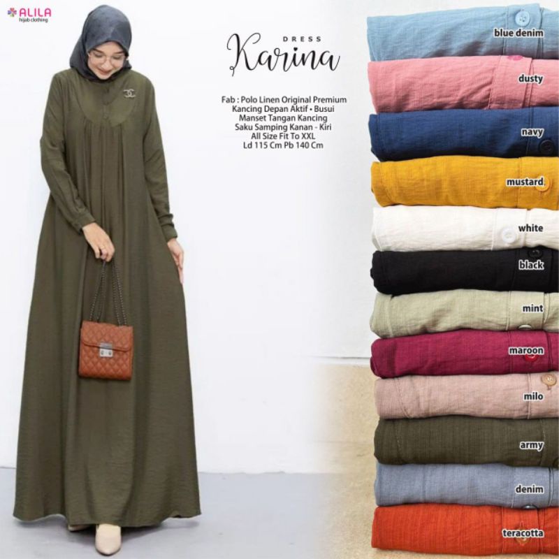 KARINA DRESS ORI ALILA | Dress Polo Linen Original Premium | Busui