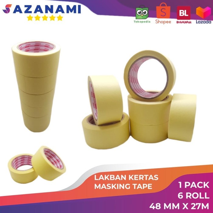 

Terlaris Lakban Kertas Masking Tape 2" 48Mm X 27M Sazanami Tape Isolasi Kertas
