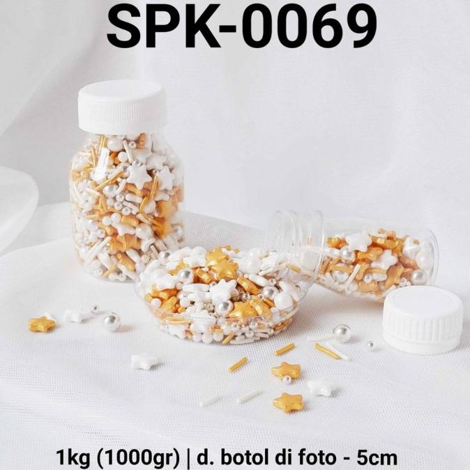 

SPK-0069 Sprinkles sprinkle sprinkel 1kg mutiara bintang putih emas