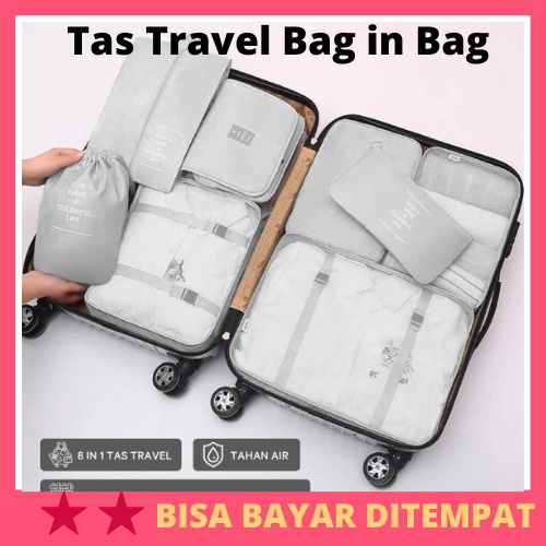 Tas Travel Bag in Bag Laundry Pouch Organizer 8 in 1 / Tas Travel Koper Trolly Travelling Kosmetik M
