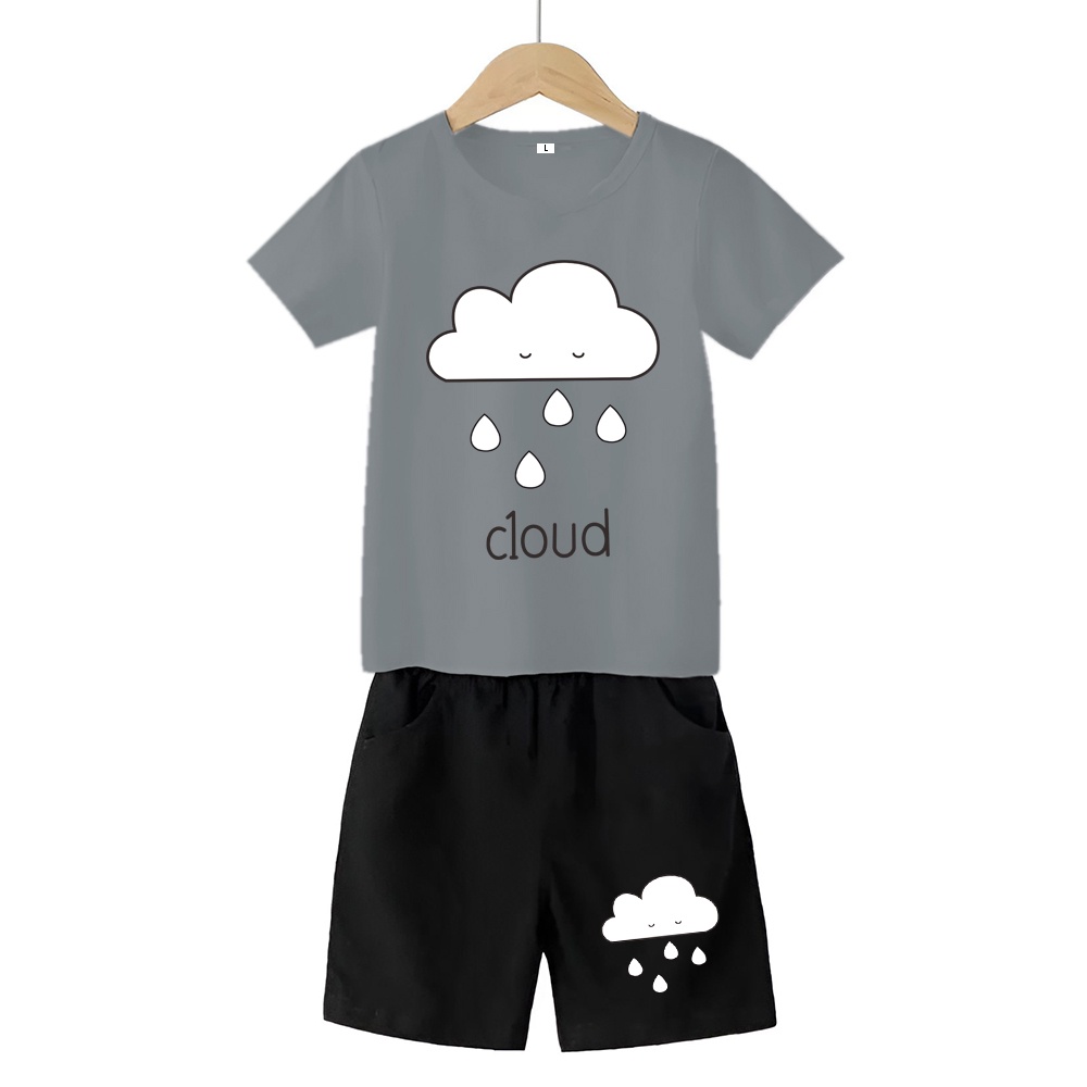 Baju Stelan 3/4 Anak Cowok  Cloud Awan Cewek  Usia 1 - 4 Tahun Celana Pendek Harian