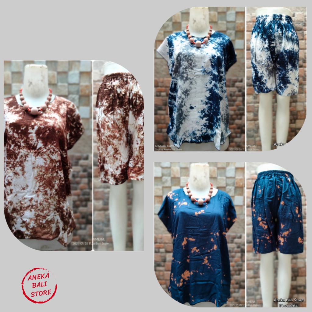 Setelan tie dye celana pendek uk-XL, tye die, tie die, Baby doll bali, stelan kulot, piyama bali mur