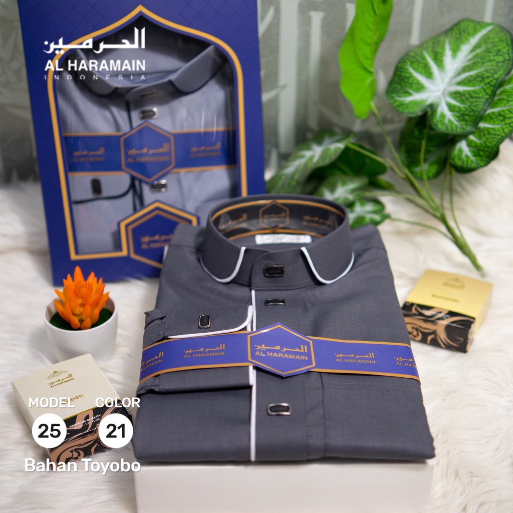AL Haramain Jubah / Gamis Pria Dewasa Premium Manset Kombi (25) | Abu Tua | Abu Gelap