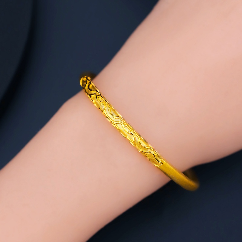 Goldkingdom Perhiasan Fashion Emas Asli Kadar 375Bangkok Aksesoris Ready Stock Tambang Emas 5D Perempuan Metode Kuno Xiangyun Tertutup Minimalis Semua Gelang