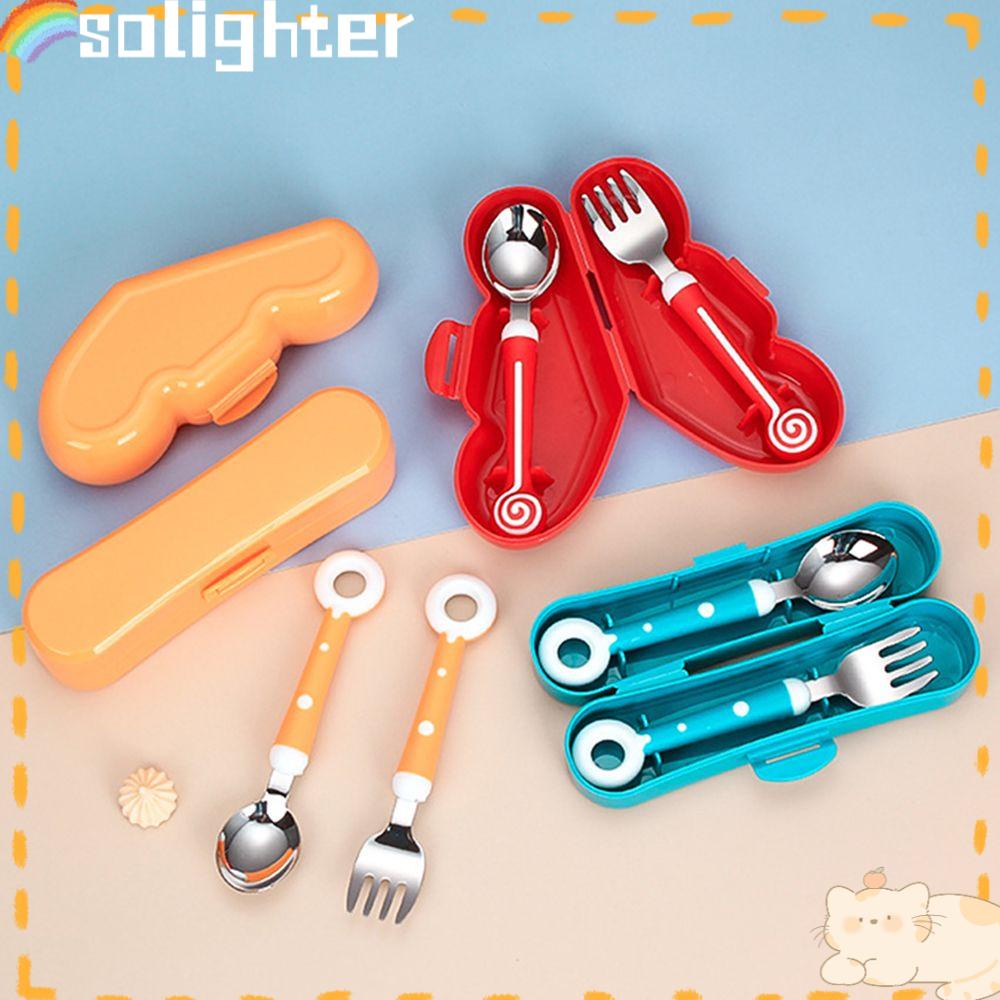 Solighter Sendok Bayi Garpu Portable Stainless Steel Set Peralatan Makan Sendok Garpu Set