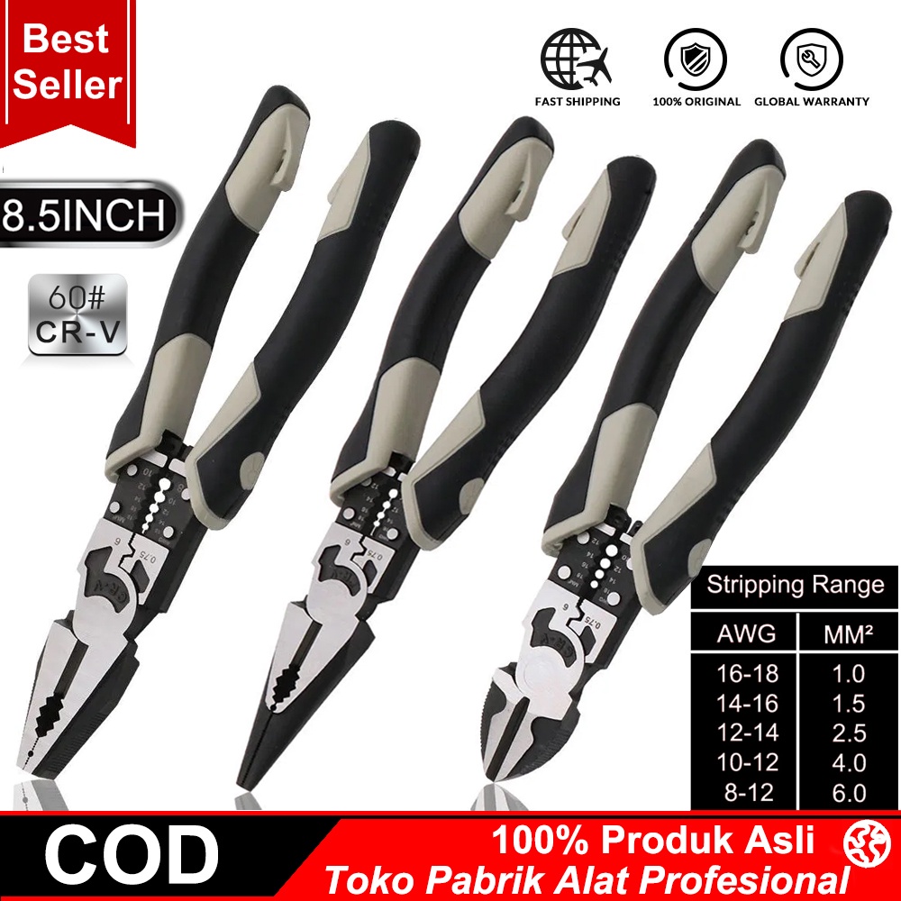 COOFARI Linesman Multifunction Pliers/Tang Kombinasi Multifungsi 8.5 inch Chrome vanadium steel+PVC Handle /Alat Perkakas